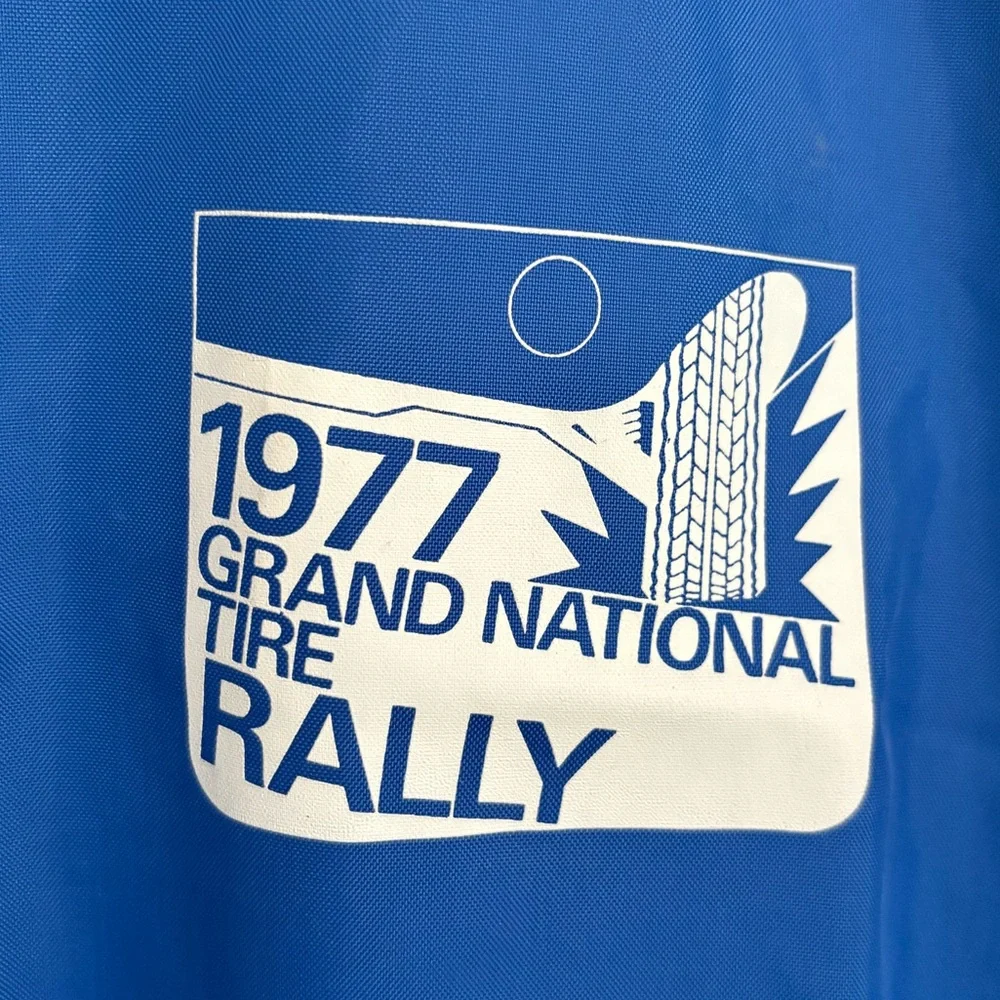Vintage 1977 Grand National Tire Rally Jacket Mens XL BLUE Holloway Windbreaker